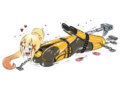 armbinder ballet_boots ballet_heels bdsm_outfit big_breasts blush bondage bound bound_arms breasts bullet_vibrator chained_to_floor corset darkness_(konosuba) eudetenis female female_only femsub fucking_machine kono_subarashii_sekai_ni_shukufuku_wo! latex latex_suit vibrator_in_pussy