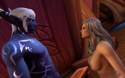 1boy 1girls 3d big_breasts blizzard_entertainment female human human_(world_of_warcraft) ifarazon light-skinned_female light_skin male morilane nightborne nude original_character purple_skin warcraft white_hair world_of_warcraft