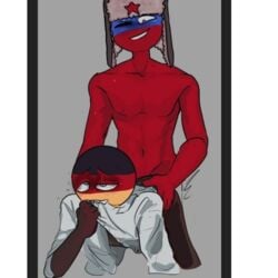 ahe_gao anal anal_penetration athletic bare_chest biting_shirt blush clothed clothes countryhumans doggy_style gay germany germany_(countryhumans) hat hentai looking_pleasured male male/male penetration pleasure_face porn rusger russia russia_(countryhumans) sex ship stickman