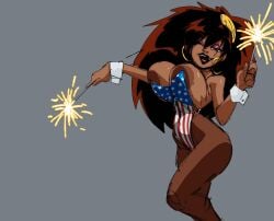 1girls 4th_of_july american_flag american_flag_bikini american_flag_bodysuit american_flag_print american_flag_swimsuit areolae big_hair bikini body_bags bouncing_breasts breasts brown_hair bunnysuit bursting_breasts cleavage clothing commission coolerinker dark-skinned_female dark_skin earrings eyeshadow female fireworks flag_print flag_print_bikini flag_print_swimsuit gold_hoop_earrings hair_ornament highleg hoop_earrings hoop_earrings_oversized huge_breasts inker_comics inkershike jewelry large_areolae large_breasts leotard lipstick long_hair looking_at_viewer makeup one_eye_closed open_mouth panda_delgado pantyhose playboy_bunny print_bikini print_swimsuit purple_eyes sideboob smile solo sparkler swimsuit thick_thighs thighs wrist_cuffs