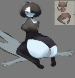 1boy 1girls anonymous_male ass_on_face big_breasts blake_(inky_chuu) blush digital_drawing_(artwork) digital_media_(artwork) facesitting hair_over_one_eye inky_chuuu looking_back massive_ass oc original original_character reference_image smothering_ass soggwybwead twitter_link