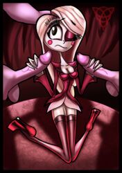 1girls 2boys black_eyes blonde_hair charlie_morningstar_(hazbin_hotel) cleavage demon demon_girl demoness eyelashes eyeshadow female hand_on_head handjob hazbin_hotel hell high_heels hourglass_figure huge_cock lipstick makeup male one_eye_closed penis sex smooth_skin spindlehorse_toons stockings thighhighs unseen_male_face vivienne_medrano vivziepop warlocke white_skin wink