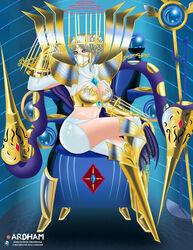 ardham big_ass big_breasts blue_eyes digimon digimon_(species) digital_media goddess hera huge_ass huge_breasts junomon large_ass large_breasts olympos_xii pinup sitting