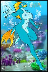 anthro big_breasts big_lips breasts fabulous fish fish_girl fish_tail gills long_legs looking_at_viewer nipples nude slim smile tall underwater walter_sache