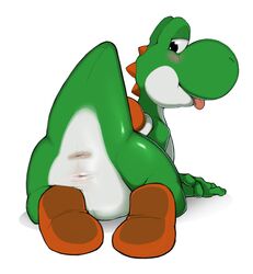 absurd_res ambiguous_gender animal_genitalia anus black_eyes furry genital_slit green_yoshi hi_res looking_back male_only mario_(series) narse nintendo presenting rear_view reptile scalie shell simple_background slit solo tongue tongue_out video_games white_background yoshi