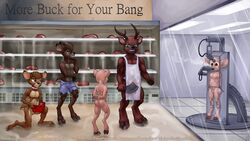 16:9 5boys abs anthro antlers balls ballsack bambi_(character) bambi_(film) biceps big_dom_small_sub bondage bound cervid clothed clothed/nude clothed_male_nude_male clothing deer dildo disney dungeon duo flaccid_penis foreskin fur furry gay grimdark hi_res humanoid_penis intact male male_nipples male_only mammal muscular muscular_male nude pecs penis ronno scrotum sex_toy shaved_pussy size_difference small_penis smooth_penis smudge_proof store testicles uncut unretracted_foreskin what young