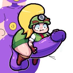 2019 balls blonde_hair blush bodily_fluids breasts clear_background clothed clothing female futanari ghost goombella green_shorts hair hard_pixels headgear helmet humanoid intersex mario_(series) nintendo nsfwoaf nude paper_mario penis pixel_art png shadow_siren size_difference thick_thighs transparent_background video_games vivian_(paper_mario)