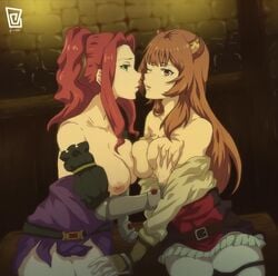 2019 2girls bitch_(shield_hero) breast_grab breast_press breasts half-dressed keihh lesbian malty_s_melromarc multiple_girls raccoon_ears raccoon_girl raphtalia tate_no_yuusha_no_nariagari the_rising_of_the_shield_hero yuri