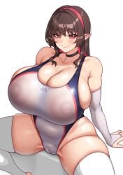 1girls b_o_x box20502017 breasts choker female female_focus female_only large_breasts light-skinned_female light_skin looking_at_viewer one-piece_swimsuit original solo swimsuit thick_thighs thighs white_background wide_hips xiangzi_box