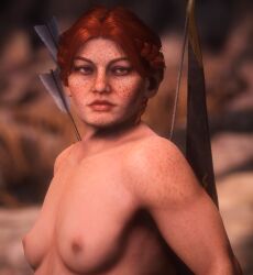 casual chubby dragon_age_the_veilguard female freckles_on_chest freckles_on_face freckles_on_shoulders game_mod ginger lace_harding nude_mod nudist pale_skin red_hair