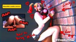 3d 3d_model 3d_render adult_and_teenager against_wall black_male blonde_hair brick_wall completely_nude_female crossover curvy dark-skinned_male dark_skin dc_comics deep_penetration fortnite hands_on_ass harley_quinn hearts_around_head light-skinned_female light_skin long_penis makeup male/female marvel masked_male miles_morales sex spider-man spider-man_(series) spider_sense stand_and_carry_position straight superhero superhero_costume supervillainess twintails two_tone_hair vaginal_penetration vanhelstar