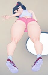 3d from_behind from_below koikatsu large_ass low-angle_view more_at_source pink_shorts shorts thick_thighs triple-q yazawa_nico