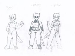 4_fingers 4_toes absurd_res anthro breasts clothed clothing female fingers hi_res kobold monochrome nude pussy rahuhe_(artist) reptile roxiil scalie simple_background standing toes traditional_media_(artwork) white_background