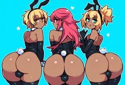 3boys ai_generated ass ass_focus big_ass dark-skinned_male dark_skin femboy mullon original trio