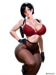 1girls ada_wong ai_generated asian asian_female bra breasts female female_focus female_only large_breasts light-skinned_female light_skin looking_at_viewer resident_evil solo thick_thighs thighs trazenart white_background wide_hips