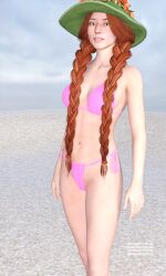 3d bikini harry_potter hogwarts_legacy mirabel_garlick orange_hair pink_bikini stjude90 swimsuit twintails