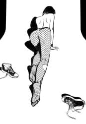 ass au_(artist) black_hair boli-blog fishnets legs posing_for_picture