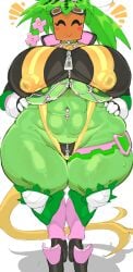 1girls areolae big_breasts blaster_master blush blush_stickers erect_nipples_under_clothes female goatboydraws green_body green_skin kanna_(blaster_master) midriff plant plant_girl solo solo_female standing thick_thighs wide_hips