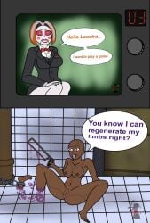 2_panel_comic amputated amputated_foot amputated_limb amputation ass bald bald_female big_ass big_breasts billy_the_puppet black_nails blind_peacock_draws blind_peacock_draws_(artist) blood blood_drip blood_splatter blood_stain bloody bloody_saw blue_hair bone bottomless bowtie breasts chains comic comic_strip cosplay cutting cutting_off_foot cutting_self dial dials ebony ebony_female experiment fangs female female_only females females_only flesh full_body fully_naked fully_naked_female fully_nude game gray_hair green_eyes grey_hair guro hairless hairless_armpits hairless_pussy halloween halloween_2025 halloween_costume halloween_theme hottoberfest2 lacetra_(blindpeacockdraws) locked_in losing_foot monster monster_girl monster_girls movie movie_reference nipples open_mouth orange_hair original original_art original_artwork original_character original_characters pipe pocket_square puppet puppetification purple_blood purple_eyes pussy pussy_lips pussy_peek question rare_(blindpeacockdraws) rare_(monster_form)_(blindpeacockdraws) red_eyes red_lips red_lipstick regeneration removing_foot reptile_girl saw saw_(series) saw_off_foot scars scars_all_over scars_on_arm scars_on_back scars_on_body scars_on_chest scars_on_face scars_on_hand scars_on_knees scars_on_legs scars_on_thighs severed_body_part severed_foot severed_limb sharp_claws sharp_fingernails sharp_teeth shaved_side speech speech_bubble spiral spiral_cheeks suit_and_tie suit_jacket taking_off_foot television television_screen television_set text text_bubble tiles trapped trapped_in_room tv tv_screen tv_woman