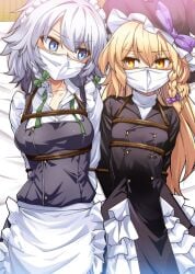 2girls bondage bound breasts gag kikoka_(mizuumi) lying marisa_kirisame over_the_nose_gag sakuya_izayoi touhou