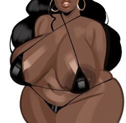 beauty_mark bify big_ass big_breasts big_lips big_thighs bikini dark_skin nipples nipples_visible_through_clothing oc shiny_breasts shiny_skin venus_body