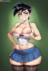 ai_generated bigpervywig breast_grab breasts cleavage danny_fenton danny_phantom genderswap_(mtf) grabbing_own_breast nipples rule_63 skirt thighhighs