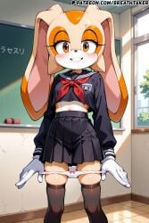 ai_generated breathtaker cream_the_rabbit dropped_pants female_only furry furry_female panties presenting_panties rabbit rabbit_ears rabbit_girl school school_uniform schoolgirl sonic_(series) sonic_the_hedgehog_(series) white_panties