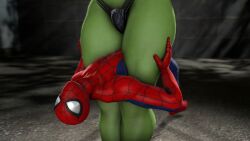 blueaurora3 blueaurorasfm bodyscissor bodyscissors femdom marvel marvel_comics naked_female she-hulk spider-man spider-man_(series)