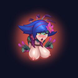 1girls ahe_gao big_breasts breasts casemon flower large_breasts league_of_legends lol_emotes neeko nipples riot_games saliva tears tongue_out v