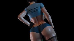 1girls 3d 3d_(artwork) ass ass_focus backboob bare_midriff beret big_ass big_breasts big_butt black_background black_panties black_thong blue_shirt blue_shorts breasts butt capcom clothed clothed_female clothes clothing crop_top cropped_shirt curvaceous curvy dark_hair dat_ass female female_only fingerless_gloves fit gloves hair hand_on_hip hourglass_figure icedev jill_valentine jill_valentine_(julia_voth) large_ass large_breasts light-skinned_female light_skin midriff panties plain_background police police_uniform print_clothes print_shirt realistic rear_view resident_evil resident_evil_remake round_ass shiny shiny_skin shirt short_hair short_shorts shorts sideboob simple_background skimpy skimpy_clothes solo solo_female solo_focus stockings swat thick_thighs thigh_gap thin_waist thong tight_clothes tight_clothing toned uncensored underboob underwear voluptuous wet_skin whale_tail wide_hips