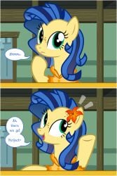 ask comic dead_source dialogue earth_pony female flashequestria flower flower_in_hair freckles indoors mare milky_way_(mlp) oc oc_only pony show_accurate solo tumblr