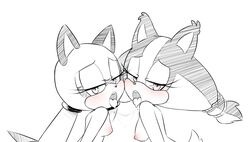 bedroom_eyes blush bodily_fluids breasts female half-closed_eyes hearlesssoul hi_res marine_the_raccoon nipples open_mouth saliva saliva_string seductive sonic_(series) sonic_boom sticks_the_badger sticks_the_jungle_badger sticks_the_tejon young