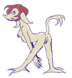 ambiguous_species annoyed anthro anus ass breasts female genitals hair looking_at_viewer looking_back looking_back_at_viewer nipples presenting presenting_hindquarters pussy raised_tail short_hair side_boob solo standing tail teochronico