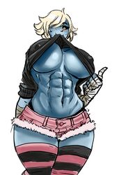 1girls abs blue-skinned_female blue_skin ezzyecchi monster_girl muscular_female zombie zombie_girl