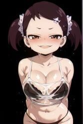 2025 ai_generated bare_shoulders becky_blackbell black_hair blush cleavage looking_at_viewer navel shortstack spy_x_family tank_top thong wet_clothes