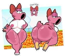 anthro ass ass_focus ass_up big_ass big_breasts birdetta birdo blowjob breasts cleavage lewdewott mario_(series) nintendo nipples nude penis pov super_mario_bros. tagme