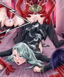 1girls ahe_gao black_clothes blush censored clothed_sex cum_inside cum_on_ass cum_on_body cum_on_clothes cum_on_face cum_on_hair deep_rising demon doggy_style earrings from_behind grey_hair long_hair monster mosaic_censoring motion_lines no_panties obariyon_(megami_tensei) open_mouth persona persona_5 pussy_juice rape red_eyes ripped_clothing rolling_eyes sae_niijima sex squirting thor_(deep_rising) torn_clothes vaginal_penetration watching