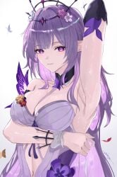 armpits castorice_(honkai:_star_rail) elf_ears honkai:_star_rail purple_hair