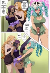 1futa 2girls arrancar big_ass big_breasts big_penis bleach blush breasts busty cleavage clothed comic curvy dark-skinned_female dark_skin deep_penetration dickgirl dress erect_nipples erect_nipples_under_clothes erection female female_penetrated femsub forced forced_presentation futa_on_female futa_sans_balls futadom futanari futanari_penetrating green_hair group_sex herm interracial intersex large_breasts leg_up lexus_(artist) light-skinned_female light-skinned_futanari light_skin long_penis matsumoto_rangiku mostly_nude nelliel_tu_odelschwanck orange_hair penis pleasure_face rape seductive seductive_smile shihouin_yoruichi speech_bubble spread_legs text thick_ass thick_penis thick_thighs vaginal_penetration wide_hips