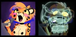 2025 accessory anthro anton_(willwri) barika_(willwri) big_breasts big_penis biped blue_highlights blush blush_lines bodily_fluids bovid breasts caprine cheetah chest_tuft choker cum cum_in_mouth cum_inside domestic_cat erection felid feline felis fellatio female female_penetrated fur genital_fluids genitals ghost glowing glowing_body group hair hair_accessory hairband handjob head_tuft hi_res highlights_(coloring) jewelry looking_up_at_partner male male/female mammal motion_lines necklace open_mouth oral orange_body orange_fur orange_hair penetration penile penis penis_grab pusszone questionable_consent scared sex sheep shocked spirit stroking_penis surprise_blowjob translucent translucent_body trio tuft yellow_sclera