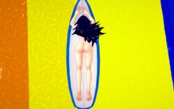 1girls 3d ass barefoot black_hair breasts completely_nude completely_nude_female female female_only koikatsu long_hair midnight_(my_hero_academia) my_hero_academia nemuri_kayama nude nude_female public_nudity rear_focus rear_view retropunch solo surfboard symmetrical_docking very_long_hair water_park