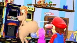 1boy 1girls after_dildo_penetration anus_juice anus_leaking ass_jiggle big_ass_(female) big_ass_cheeks big_booty big_butt_(female) blushing_female breasts bubble_butt_(female) dildo_in_ass giant_ass huge_asscheeks kaibernation mario mario_(series) meggy_spletzer nipples side_ass smg4 steaming_body sweating