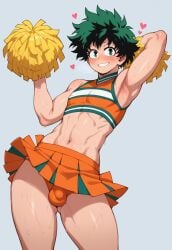 1boy 1femboy 2025 ai_generated alternate_version_available blush boku_no_hero_academia bulge cheerleader cheerleader_outfit cheerleader_uniform crossdressing dispatcher2 femboy girly green_eyes green_hair izuku_midoriya male male_only midoriya_izuku my_hero_academia panties skirt sweatdrop trap