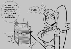 1girls beauty_mark black_and_white dark-skinned_female dark_skin english_text female furiousart imani_(zrfurious) mole_under_eye secretary zrfurious