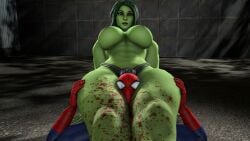 blood blueaurora3 blueaurorasfm femdom headscissor marvel marvel_comics naked_female she-hulk spider-man spider-man_(series)