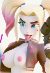 ahe_gao batman_(series) big_breasts dc exposed_breasts female female_only harley_quinn harley_quinn_(multiversus) its-gergless multiversus pink_nipples tongue_out warner_bros warner_brothers