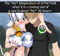 1boy 1girls animal_ears animal_humanoid animal_tail bare_arms bare_belly bare_hands bare_hips bare_shoulder bare_shoulders bare_stomach bell bell_collar big_boobs big_breasts big_tits blonde_hair blonde_male blush blushing blushing_female boobs breast_milk breast_milk_squirt breasts breasts_milk cow_girl cow_humanoid dialog dialogue english_dialogue english_text faceless faceless_character faceless_male female female_humanoid holstaurus holstaurus_(monster_girl_encyclopedia) huge_boobs huge_breast huge_tits humanoid humanoid_female humanoid_hands large_boobs large_breasts large_tits male massive_boobs massive_breasts massive_tits milk milk_squirt monster_girl_encyclopedia navel nipple_piercing nipples_visible_through_clothing non-human open_mouth randomfacelessnobody squirting squirting_milk tail talking talking_to_another text tits woman