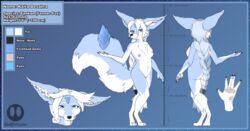 2019 anthro blokfort blue_eyes blue_fur braided_hair breasts canid canine claws clothing digital_media_(artwork) digitigrade dress english_text female fennec fox fur hair humanoid_hands ice kalta_(blokfort) long_hair mammal model_sheet multicolored_fur nipples nude pussy small_breasts solo text two_tone_fur white_fur