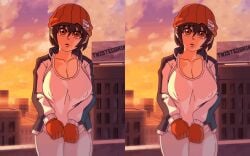 1girls animated areolae asian asian_female beanie big_breasts black_hair boob_window bouncing_breasts bra breasts brown_eyes buildings chin_length_hair cleavage collage dark_areola female female_only flashing_breasts fuuko_izumo gif gloves human jacket japanese_female jeans large_areolae large_breasts navel nipples no_bra pale-skinned_female pale_skin red_beanie red_gloves shirt_lift short_hair sunset tagme titdrop tits_out titty_drop twistedgrim undead_unluck white_shirt