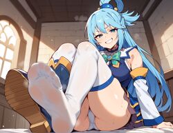 1girls ai_generated aqua_(konosuba) biznatch boots boots_removed evil_grin feet feet_up feet_visible_through_clothing female female_only foot_fetish foot_focus grin kono_subarashii_sekai_ni_shukufuku_wo! legwear smell smelly_feet smug smug_face socks socks_and_boots soles soles_of_feet_in_socks solo steam steamy sweat sweaty sweaty_feet thigh_highs thigh_socks thighhighs toes toes_visible_through_clothing white_thigh_highs white_thighhighs